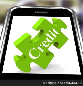 . Credit Smartphone Showing Borrowing Cash Or Money