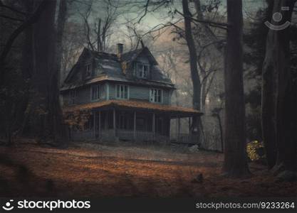 Creepy old hunter house. Nature travel. Generate Ai. Creepy old hunter house. Generate Ai