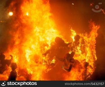 Crema in Fallas of Valencia on March 19 night all figures are burned as end of celebration