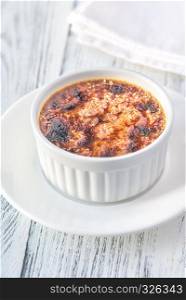 Creme brulee in the white pot
