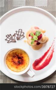 Creme Brulee with fresh fruit and chocolate