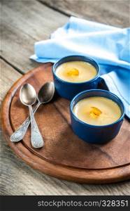 Creme caramel in the pots