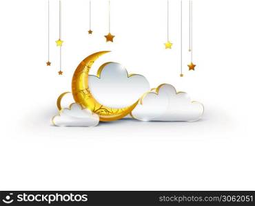 crescent clouds and stars on a light background - night scene design