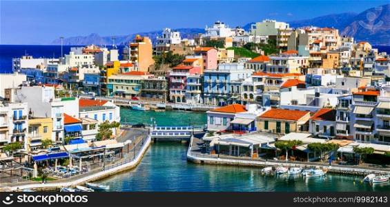 Crete island, picturesque Agios Nikolaos town in western part. Greece