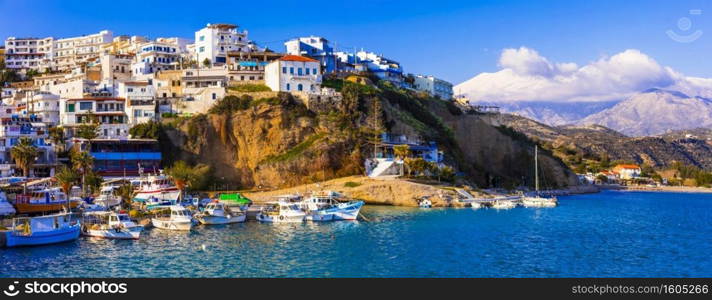 Crete island, scenic traditional fishing village Agia galini, popular tourist place in south. Greece