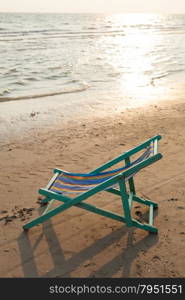 Crib on the beach. The seaside During evening sunset.