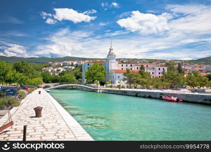 Crikvenica. Church of the Assumption of the Blessed Virgin Mary and Crikvenica waterfront view, Kvarner region of Croatia