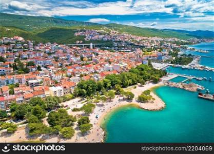 Crikvenica. Town on Adriatic sea waterfront aerial view. Kvarner bay region of Croatia