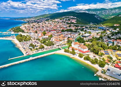 Crikvenica. Town on Adriatic sea waterfront aerial view. Kvarner bay region of Croatia