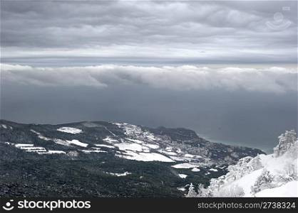 Crimea in the winter. View from Ay Petri mountain.