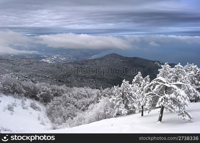 Crimea in the winter. View from Ay Petri mountain.