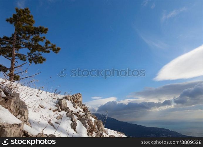 Crimean winter landscape. clouds and mountains