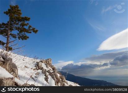 Crimean winter landscape. clouds and mountains