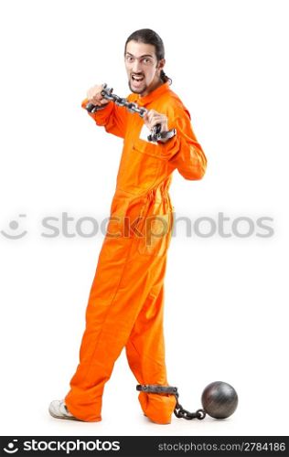 Criminal in orange robe in prison