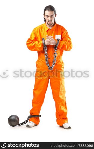 Criminal in orange robe in prison