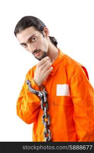 Criminal in orange robe in prison