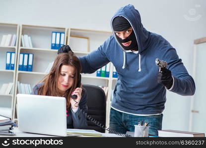 Criminal taking businesswoman as hostage in office