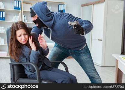 Criminal taking businesswoman as hostage in office