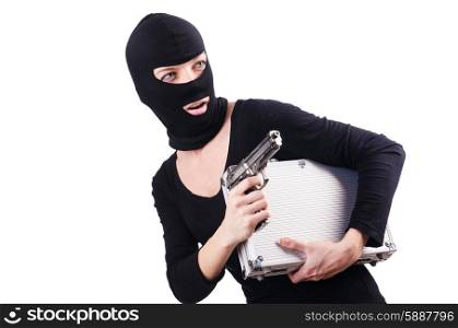 Criminal with gun isolated on white