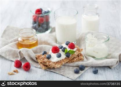 crisp bread with creme fraiche and berries