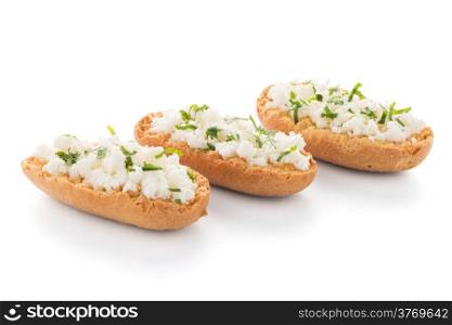 Crispbread with fromage isolated on white background.