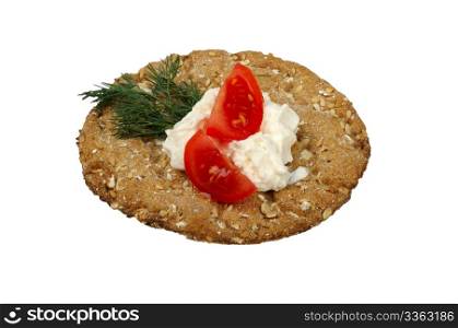 crispbread with tomato and dill curd cheese