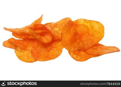 Crisps. Potato paprika chips isolated on white background