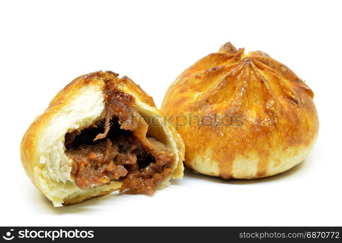 Crispy BBQ roasted chicken buns isolated on white background