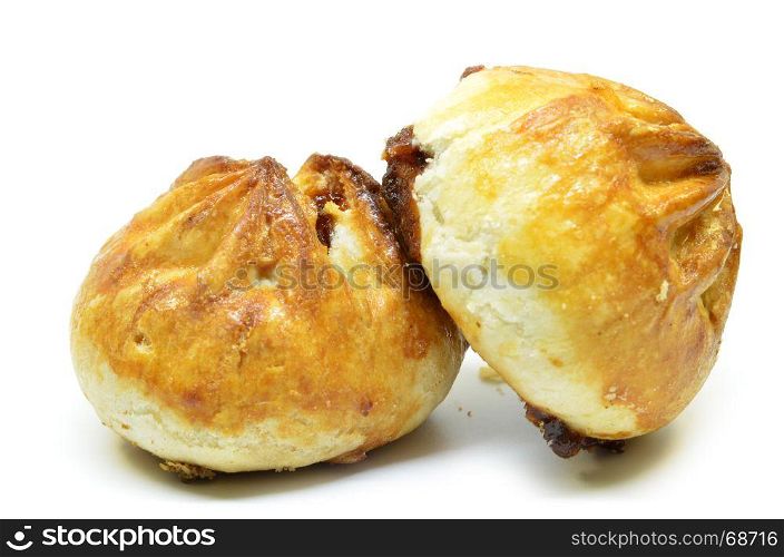 Crispy BBQ roasted chicken buns isolated on white background