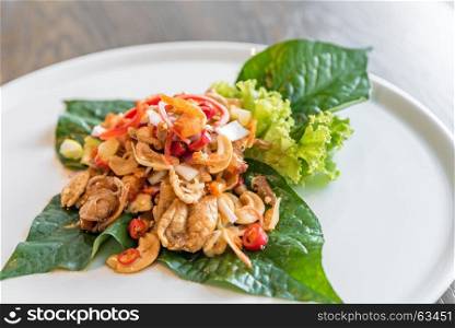 Crispy fish maw and dried shrimp in spicy salad