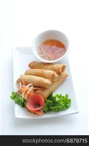 Crispy Vietnamese spring rolls or Cha Gio filled with ground chicken, shrimp, carrot, taro root and onion.