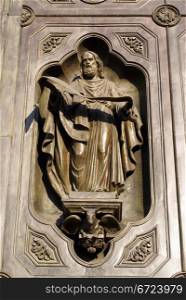 Crist Savior on the bronze door of Russian cathedral in Moscow