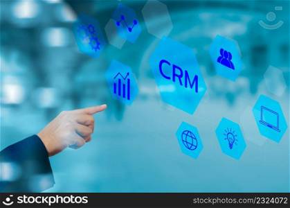 CRM  Customer relationship management automation system software.business technology on virtual screen concept.