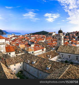 Croatia travel. Dubrovnik. view from city wall in historic old town center. Landmarks and travel Croatia. Splendid Dubrovnik town