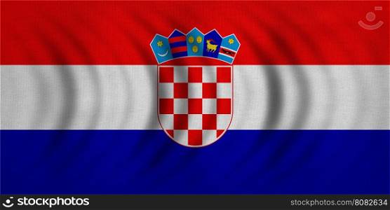 Croatian national official flag. Patriotic symbol, banner, element, background. Correct colors. Flag of Croatia wavy with real detailed fabric texture, accurate size, illustration