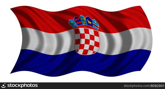 Croatian national official flag. Patriotic symbol, banner, element, background. Correct colors. Flag of Croatia with real detailed fabric texture wavy isolated on white, 3D illustration