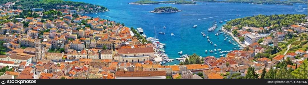 Croatian tourist destination of Hvar island, aerial panoramic view