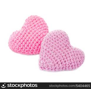 Crochet hearts isolated on white. Love concept