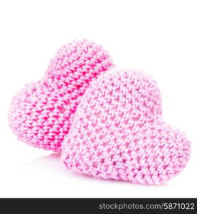 Crochet hearts isolated on white. Love concept