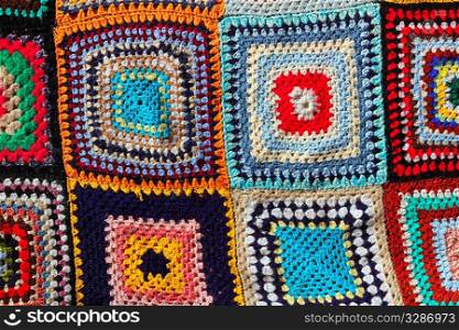 Crochet patchwork colorful pattern handcraft fabric blanket