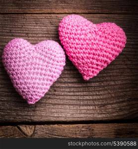Crochet valentine hearts. Valentine&rsquo;s day greeting card. Love concept