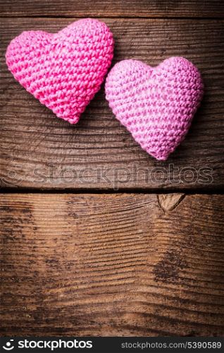 Crochet valentine hearts. Valentine&rsquo;s day greeting card. Love concept