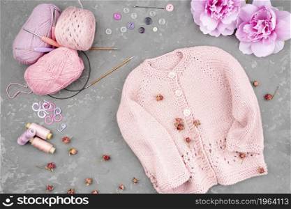 crocheted jacket slate background. High resolution photo. crocheted jacket slate background. High quality photo