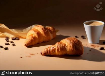 Croissant with coffee. Illustration Generative AI 