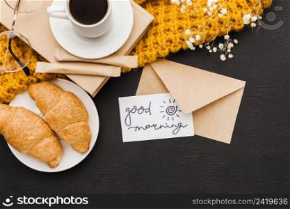 croissants coffee with greeting card