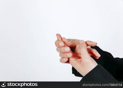 crop female hands with pain finger. High resolution photo. crop female hands with pain finger. High quality photo