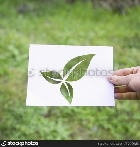 crop hand with eco leaves symbol