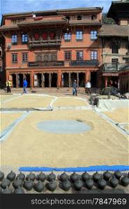 Crop of grain and ceramics pots on the square in Bhaktapur, Nepal