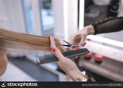 crop stylist trimming hair ends salon