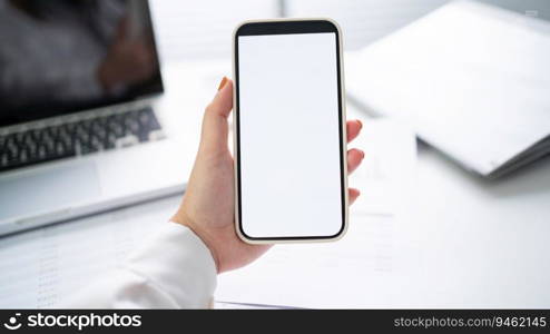 Cropped shot view of Women’s hands holding cell telephone blank copy space screen. smart phone with technology 